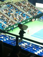 Eine Hawk-Eye-Kamera bei einem Tennis-Turnier in Moskau, 2012