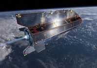 Im Projekt DISCOVERER werden neue Technologien für erdnahe Satelliten entwickelt, wie es zum Beispiel der ESA-Satellit GOCE war. (Künstlerische Darstellung) Quelle: © ESA–AOES-Medialab (idw)