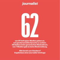 journalist-Umfrage: Gendern / Weiterer Text über ots und www.presseportal.de/nr/20126 / Die Verwendung dieses Bildes ist für redaktionelle Zwecke unter Beachtung ggf. genannter Nutzungsbedingungen honorarfrei. Veröffentlichung bitte mit Bildrechte-Hinweis. Bildrechte: journalist - Magazin für Journalist*innen Fotograf: journalist