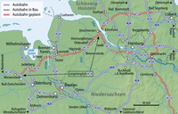 Geplanter Verlauf der A 20 durch Schleswig-Holstein und Niedersachsen