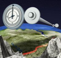 Atomuhrenvergleich über die Datenautobahn (künstlerische Darstellung)
Quelle: (Abb.: MPQ - woogie-works Wien) (idw)