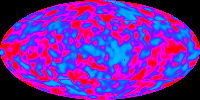 Temperaturschwankungen in der Hintergrundstrahlung aufgenommen durch den Satelliten COBE (Mission 1989–1993)