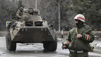 Russisches Militärfahrzeug in der Nähe der Grenze zwischen der Krim und der Ukraine, 02.03.2022