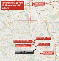 Anschlagsorte in Paris und Saint-Denis