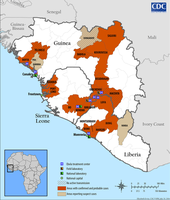 Karte zur Ebolavirus-Epidemie in Westafrika 2014 Stand: 30. Juni 2014