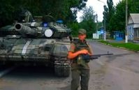 Ukraine: Ukrainian troops guarding a road in Donbass