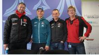 vl. Biathlonbundestrainer: Mark Kirchner, Biathlet: Erik Lesser, Biathlonbundestrainer Gerald Hönig, Fotojournalist ExtremNews Karl Koch Bild: Eva Riedemann - ExtremNews