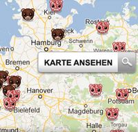 Deutschlandkarte deckt illegale Nerzfarmen auf. Link zur Karte im Text. Bild: PETA Deutschland e.V.