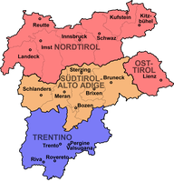 Historisches Tirol: Nord- und Osttirol (Österreich); Südtirol und Welschtirol (Italien)