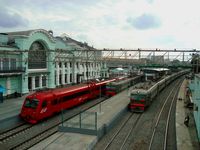 Suburban platforms of Belorussky Rail Terminal also showing Aeroexpress platform.