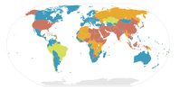 Status der Todesstrafe in allen Staaten:﻿ (blau) vollständig abgeschafft, (grün) ﻿nur in Sonderstrafverfahren (z. B. Kriegsrecht), (orange) Hinrichtungsstopp, ﻿(braun) angewandt