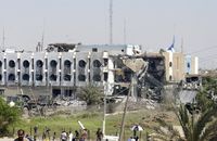 Das durch einen Autobombenanschlag zerstörte UN-Hauptquartier im August 2003