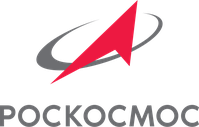Logo der russischen Raumfahrtorganisation mit kyrillischer Inschrift: Roskosmos
