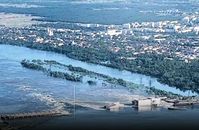 Das zerstörte Wasserkraftwerk Kachowka am 06.06.2023