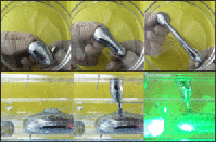 Manipulation eines Tropfens aus Flüssigmetall mit Magneten.