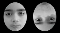 Kindern im Schulalter wurden maskierte und unmaskierte Gesichter sowohl in aufrechter als auch in umgekehrter Position gezeigt.