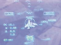 HUD-Ansicht eines Übungsluftkampfes zwischen einer F/A-18 und einer MiG-29 (Symbolbild)
