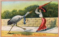 Eine Postkarte aus dem frühen 20. Jahrhundert illustriert das Problem ungewollter Schwangerschaft.