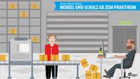 Die Onlinehändler sind frustriert von der Politik / Merkel und Schulz beim Praktikum im Online-Handel. Bild: "obs/Trusted Shops GmbH"
