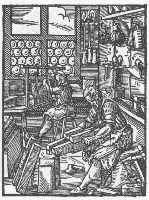 Die Arbeit in der Buchbinderwerkstatt (Holzschnitt, 1568)