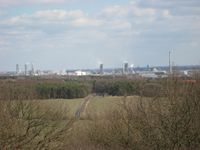 SKW Piesteritz aus der Ferne mit den Türmen der Wittenberger Altstadt im Hintergrund