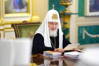 Patriarch Kirill bei einer Sitzung des Heiligen Synods der Russisch-Orthodoxen Kirche im Danilow-Kloster in Moskau, 27. Mai 2022 Bild: Oleg Warow / Sputnik