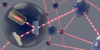 Schematische Darstellung eines Quantennetzwerks: einzelnen Photonen übermitteln Quanteninformationen. Bild: Universität Basel, Departement Physik (idw)