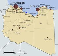 Soldaten und Söldner des Gaddafi-Regimes kontrollierten Anfang Oktober 2011 nur noch die Städte Sirte und Bani Walid in Tripolitanien. Bild: wikipedia.org