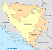 Entitäten von Bosnien und Herzegowina: Republika Srpska, Föderation Bosnien und Herzegowina und Brčko-Distrikt.