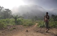 Ein Dongria steht am Fuß von Niyamgiri, wo das indigene Volk sein Fest feiert. Bild: Survival