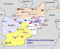 Das ISAF-Verantwortungsgebiet unter NATO-Führung mit territorialer Zuordnung der beteiligten Nationen (ohne Berücksichtigung der Operation-Enduring-Freedom-Kräfte)