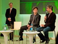 Eric Schmidt, Sergey Brin und Larry Page (von links nach rechts, 2008)