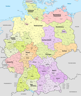 Politische Gliederung Deutschlands in Länder mit Regierungsbezirken, (Land-)Kreisen und kreisfreien Städten