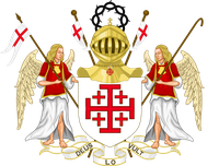 Wappen des Orden der Ritter vom Heiligen Grab zu Jerusalem (lateinisch Ordo Equestris Sancti Sepulcri Hierosolymitani, Ordenskürzel OESSH, auch als Grabesritter bekannt), unterstehend dem Papst