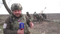 Screenshot aus dem Videobericht des WGTRK-Kriegsberichterstatters Poddubnyj, 24. April 2022
