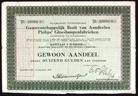 Aktie über 1000 Gulden der Philips’ Gloeilampenfabrieken vom 14. Dezember 1928 (Symbolbild)