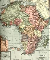 Karte Afrikas von 1914 mit den damaligen Schutzgebieten des ersten Deutschen Reiches.
