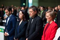 (v.l.n.r.) Felix Banaszak, Annalena Baerbock, Robert Habeck und Franziska Brantner (2025)