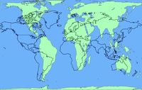 Afrika größer als in Schulbüchern: „Wunsch“ (blaue Umrandungen) [Mercator Darstellung] und „Wirklichkeit“ der Landmassen (Kontinente) der Erde (hellgrüne Flächen) genaue geographische Position und Flächen genaue Größe [Peters Projektion]