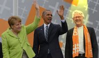 Heinrich Bedford-Strohm, Angela Merkel und Barak Obama (2017) (Symbolbild)