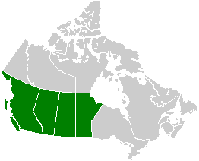 Provinzen Westkanadas. Von West nach Ost: Britisch Columbia, Alberta, Saskatchewan und Manitoba