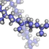 Stäbchenmodell des Polypropylens, Kohlenstoff blau – Wasserstoff grau. Bild: wikipedia.org