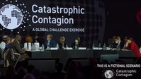 "Catastrophic Contagion", eine Pandemie-Übung auf der Jahrestagung der Grand Challenges in Brüssel, am 23. Oktober 2022. Bild: Screenshot: YouTube-Channel centerforhealthsecurity, 12.12.22 / RT