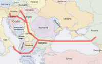 Geplante Varianten des Verlaufs der Pipeline - die Ãste nach NO-Österreich und Süditalien wurden Dez. 2011 abgesagt