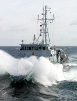 Minenjagdboot FULDA (FRANKENTHAL-Klasse/Typ 332) in voller Fahrt. Bild: Fulda