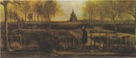 Frühlingsgarten. Der Pfarrgarten von Nuenen, Vincent van Gogh, Öl auf Papier auf Holz, 25 × 57 cm, 1884