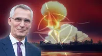 Bild: Atompilz & NATO-Flagge: Freepik; Stoltenberg: Office of the President of the United States, Wikimedia Commons (public domain) / WB / Eigenes Werk