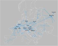 Beispiels eines Netzwerkes anhand des europäischen Straßennetzes
Quelle: Areejit Samal (idw)