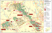 Lage des noch erhaltenen Teils „Hambacher Forst“ zwischen Braunkohle-Abbruchkante und A4/RWE-Hambachbahn im Bereich Morschenich (alt) und Manheim (alt)