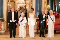 President Donald J. Trump and First Lady Melania Trump pose for a photo with Britain’s Queen Elizabeth II, the Prince of Wales and the Duchess of Cornwall Monday, June 3, 2019, prior to attending a state banquet at Buckingham Palace in London.